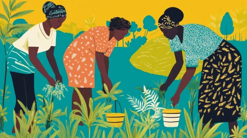 Illustration of Women Farming Together