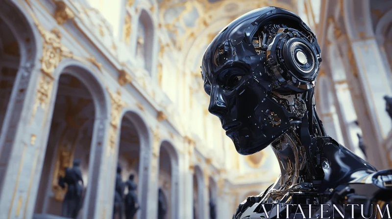 Modern Robot Amidst Baroque Architecture AI Image