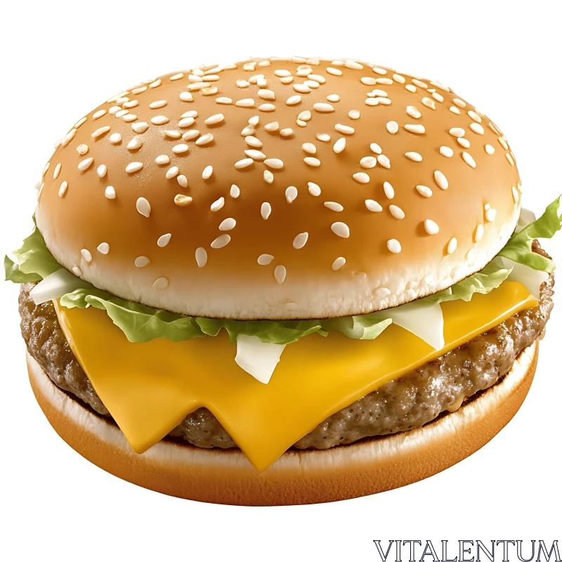 Mouth-Watering Cheeseburger with Sesame Seed Bun AI Image