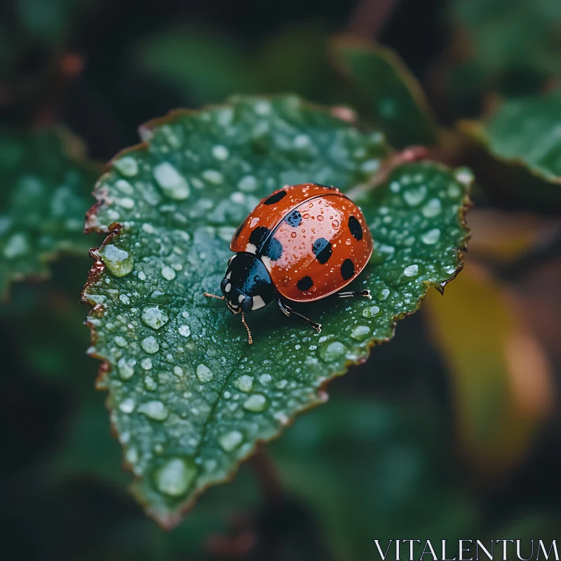 AI ART Detailed Ladybug on Leaf Image