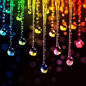 Rainbow Water Drops on Dark Backdrop