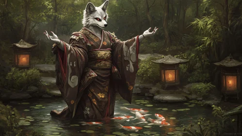 Fox Spirit with Koi Fish