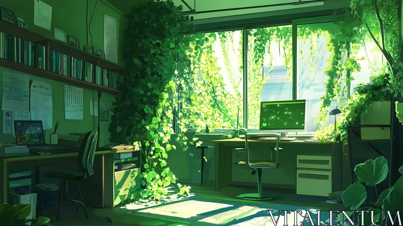 AI ART Indoor Garden Office with Sunlight