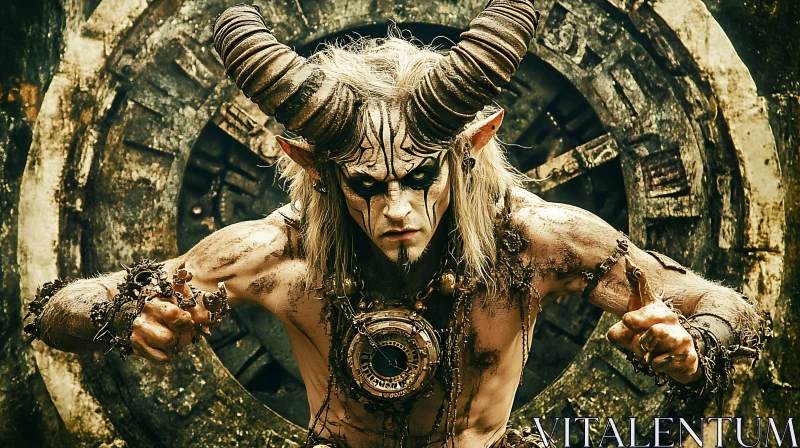 AI ART Fantasy Demon with Horns and Face Paint