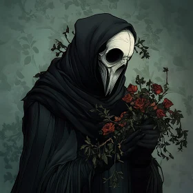 Dark Robe and Roses Portrait