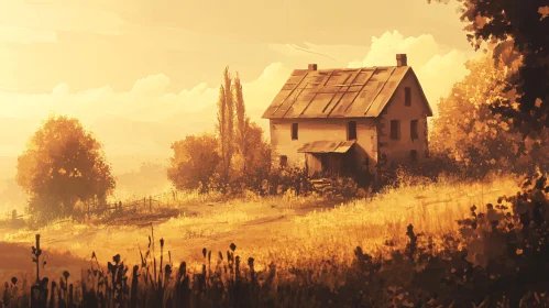 Rural Farmhouse at Sunset