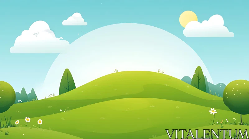 AI ART Cartoon Meadow with Green Hills