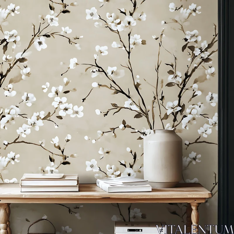 AI ART Still Life with White Blossoms and Books