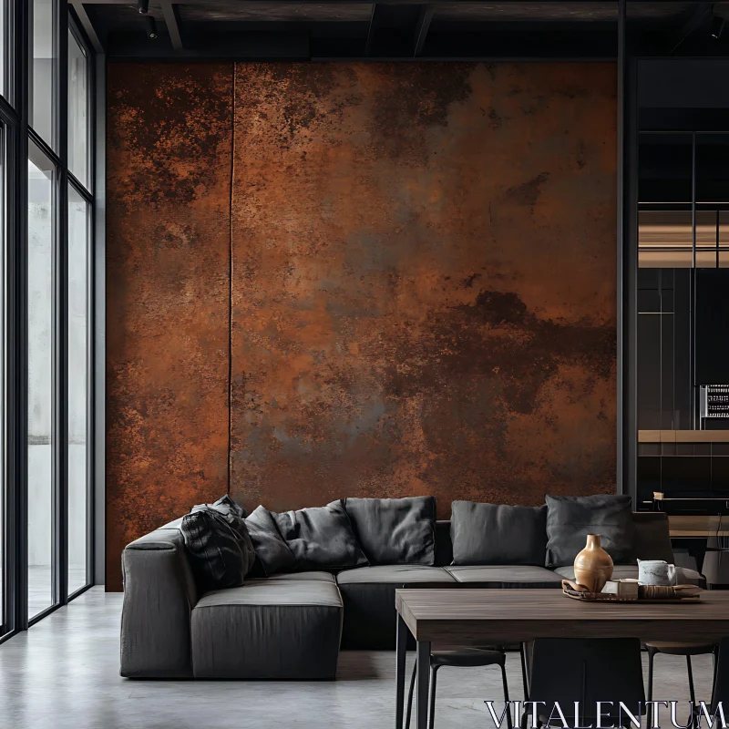 AI ART Contemporary Room with Rustic Wall