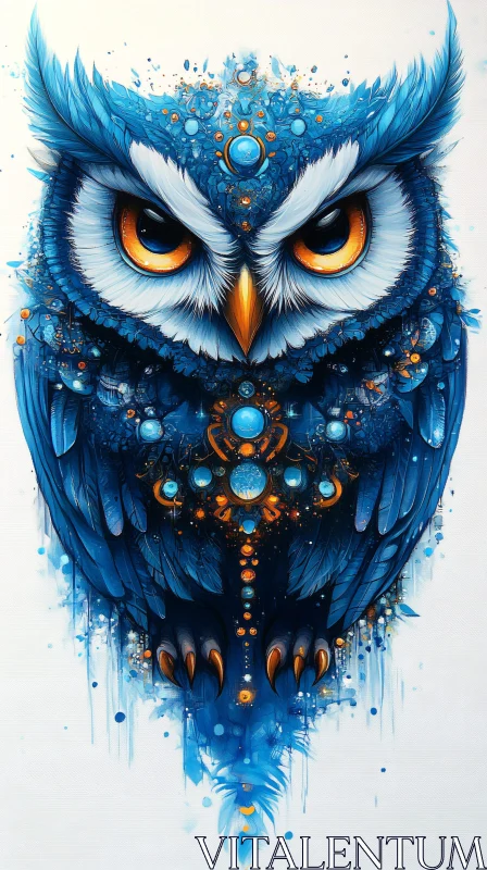 Intricate Blue Owl Illustration AI Image