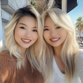 Blonde Women Smiling Together