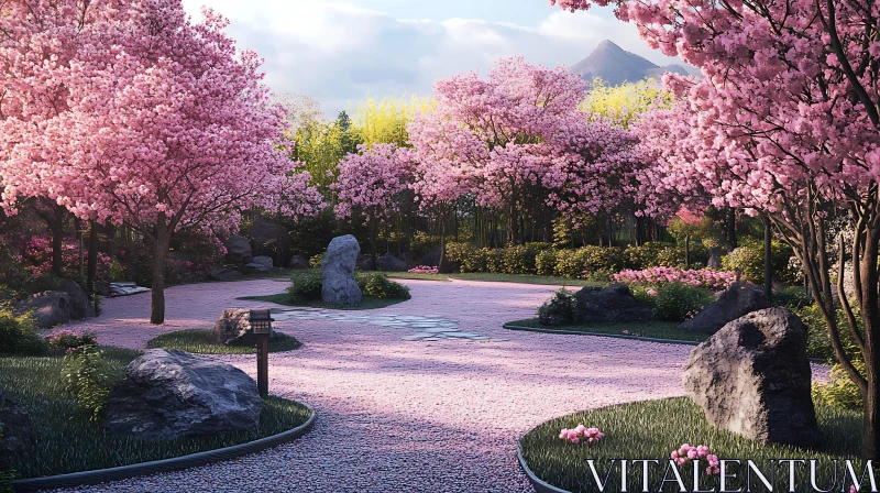 AI ART Zen Garden with Cherry Blossoms