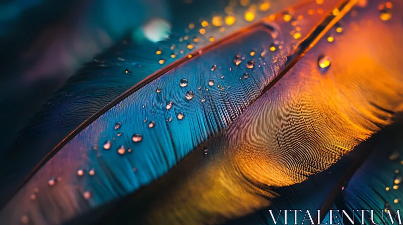 Close-Up Shot of Vibrant Feathers with Droplets AI Image