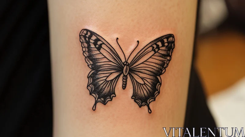 Detailed Butterfly Tattoo in Black Ink AI Image