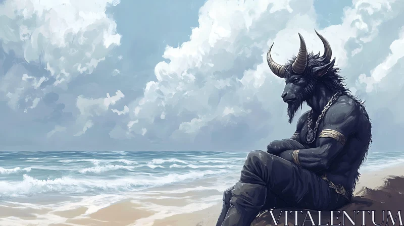 AI ART Minotaur's Beach Contemplation