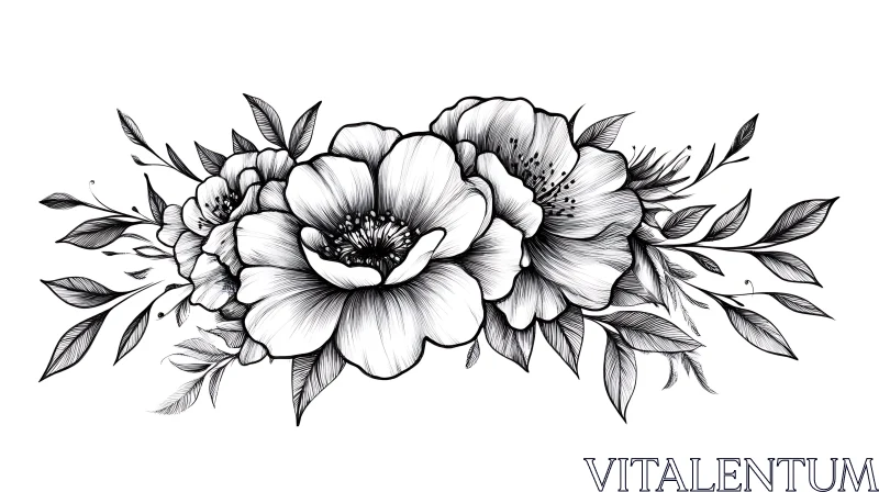 Elegant Floral Line Drawing AI Image