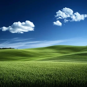 Rolling Green Hills and Cloudy Sky