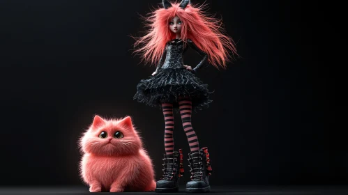 Whimsical Gothic Doll and Pet Portrait