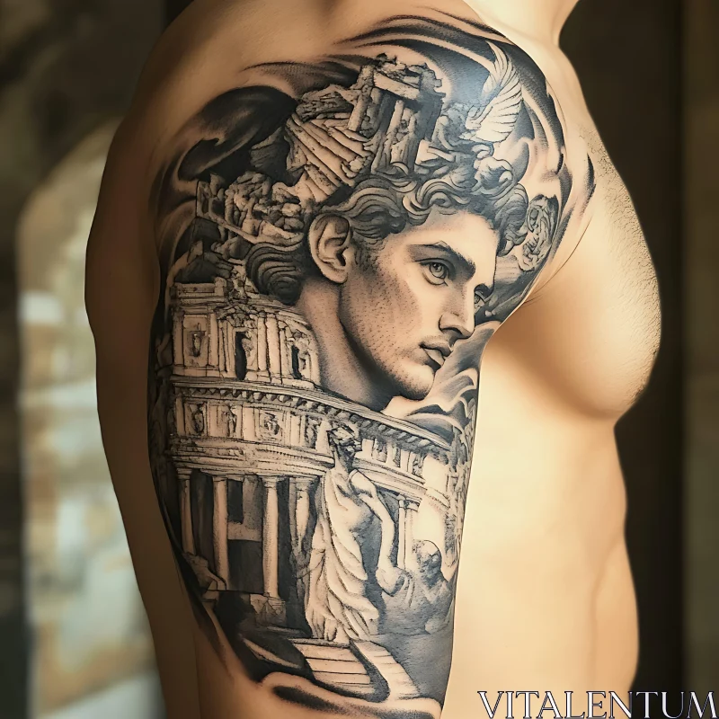 Classical Architectural Shoulder Tattoo Design AI Image