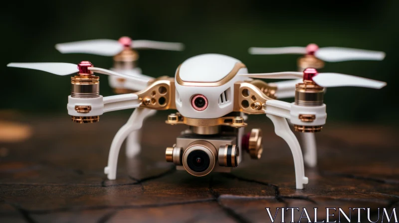 Gold and White Quadcopter: A Marvel of Technological Design AI Image