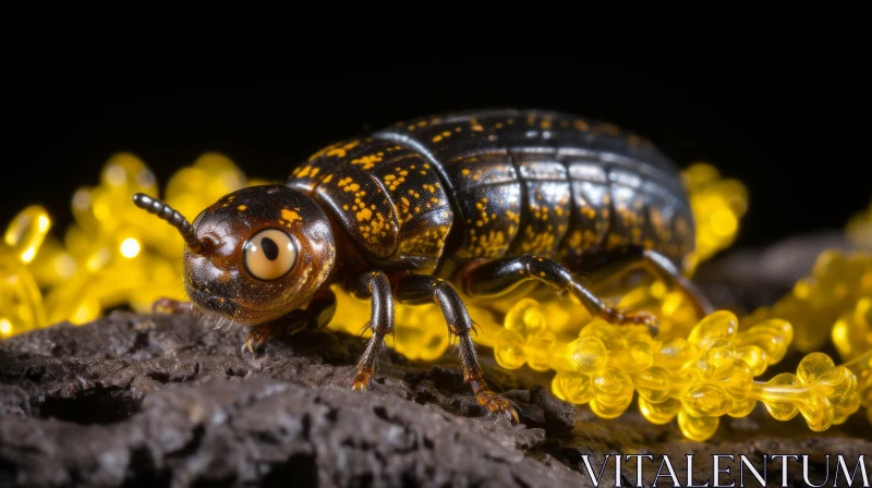 Insect under Moonlight: Amber Beetle on Soil AI Image