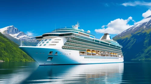 Luxurious Cruise Ship in Teal and Gold: A Captivating Scene
