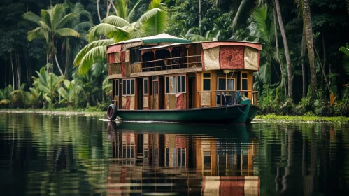 Tranquil Houseboat in the Jungle: Captivating Nature Photography