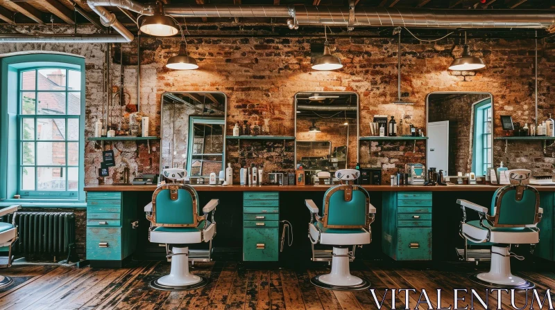 Vintage Green Barber Chairs in Captivating Barbershop Scene AI Image