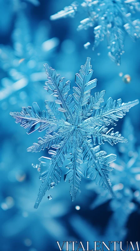 Winter's Art: A Close-Up of a Snowflake against a Blue Background AI Image