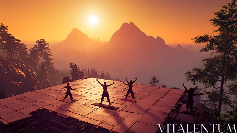 AI ART Sunset Mountain Yoga Session