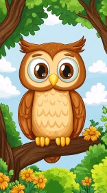 Whimsical Forest Owl Illustration