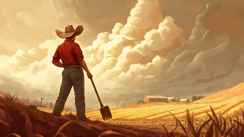 Rural Cowboy Landscape Painting