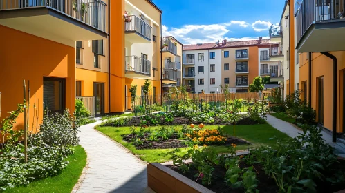 Tranquil Garden Between Apartment Buildings