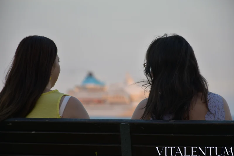 Women and Cruise Ship at Cyprus Seafront Free Stock Photo