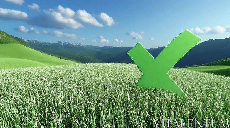 AI ART Verdant Field with Green Checkmark