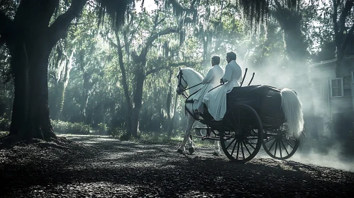 Vintage Horse Carriage in Enchanted Forest