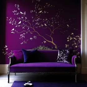 Purple Interior with Couch and Artistic Wall