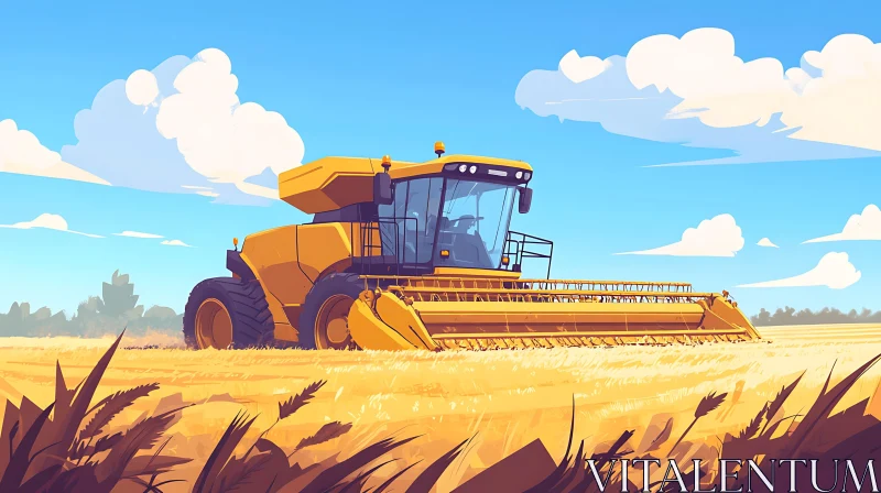 AI ART Harvesting Machine in Wheat Field