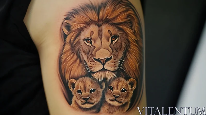 Majestic Lion Family Arm Tattoo AI Image