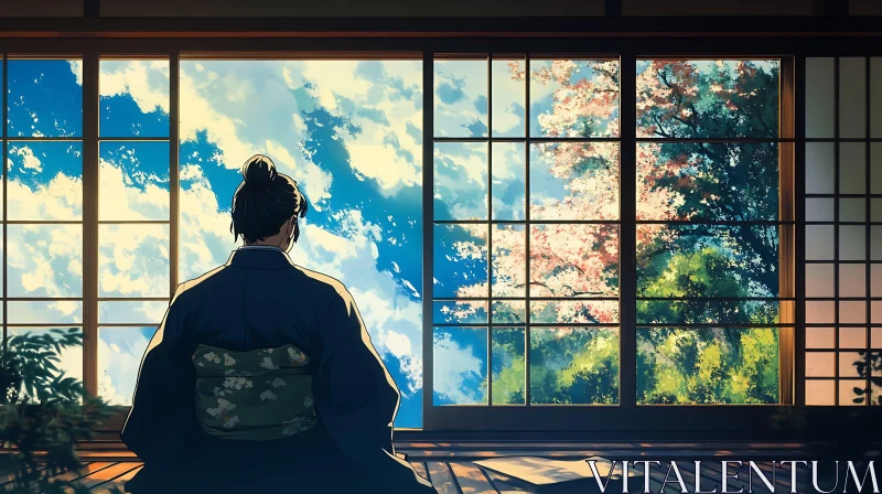 Japanese Woman Watching Scenery AI Image