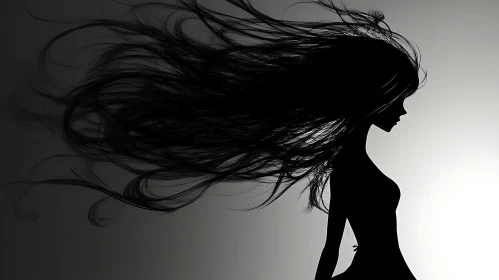 Silhouette of Woman with Black Hair