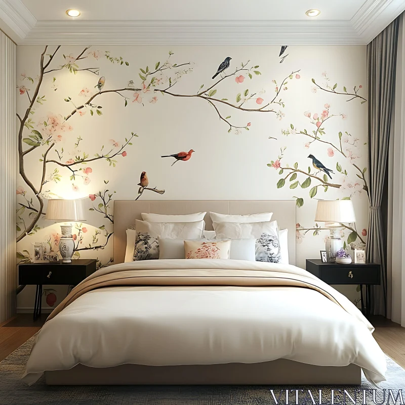 AI ART Tranquil Bedroom Scene with Blossom Decor