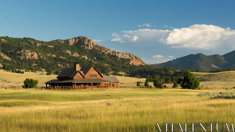 Rustic House in Mountain Valley AI Image