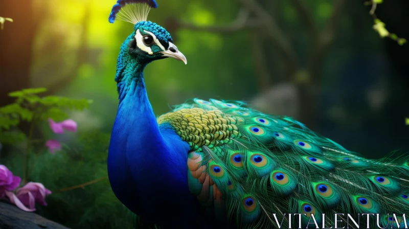 Beautiful Peacock in Grass - A Contemporary Caricature AI Image