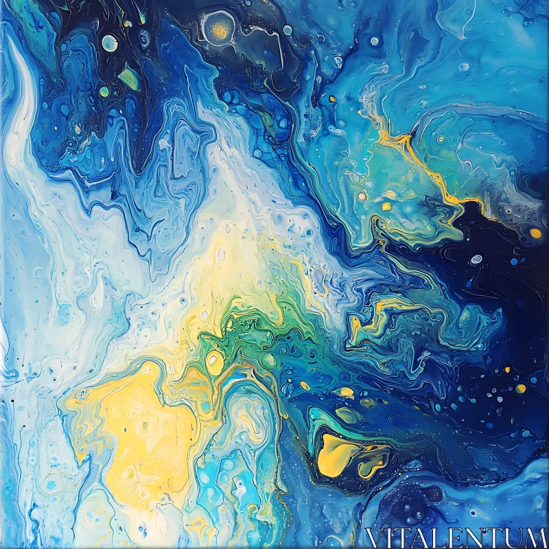 AI ART Ethereal Blue and Yellow Abstract Art