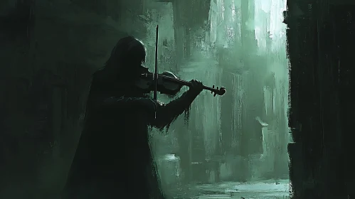 Silhouette Violin Player Abstract Art