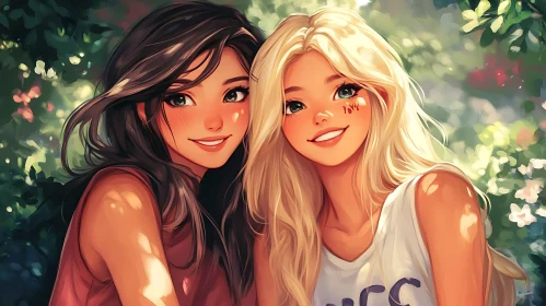 Anime Style Portrait of Two Friends