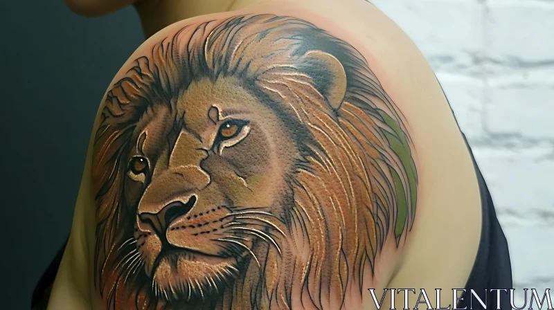 Lion Portrait Tattoo on Shoulder AI Image