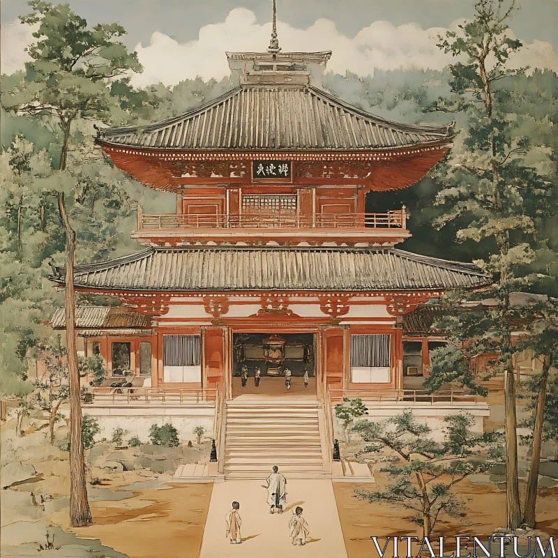 Ancient Japanese Temple in the Forest AI Image