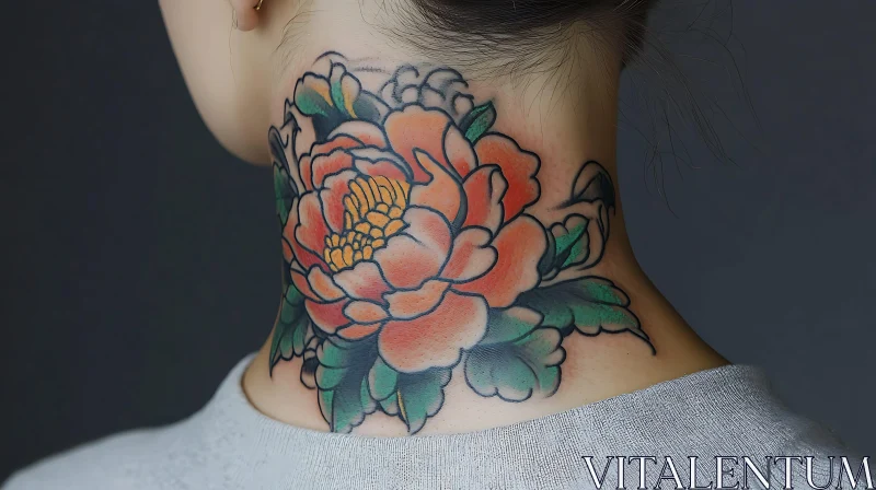 Elegant Neck Flower Tattoo Design AI Image